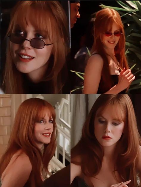 Red Hair 70s Aesthetic, 1970s Straight Hair, Jillian Practical Magic Hair, Long Shag Red Hair, Redhead 70s, 90s Hair Bangs, Nicole Kidman Practical Magic Hair, Redhead With Bangs, 70s Redhead