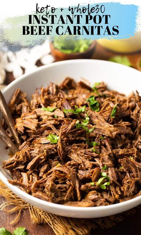 Instapot Pulled Beef, Ninja Foodi Carnitas, Carnitas Beef, Instapot Beef Carnitas, Insta Pot Carnitas, Beef Tacos Instant Pot, Instapot Shredded Beef Taco Meat, Mexican Shredded Beef Instant Pot, Instant Pot Shredded Beef