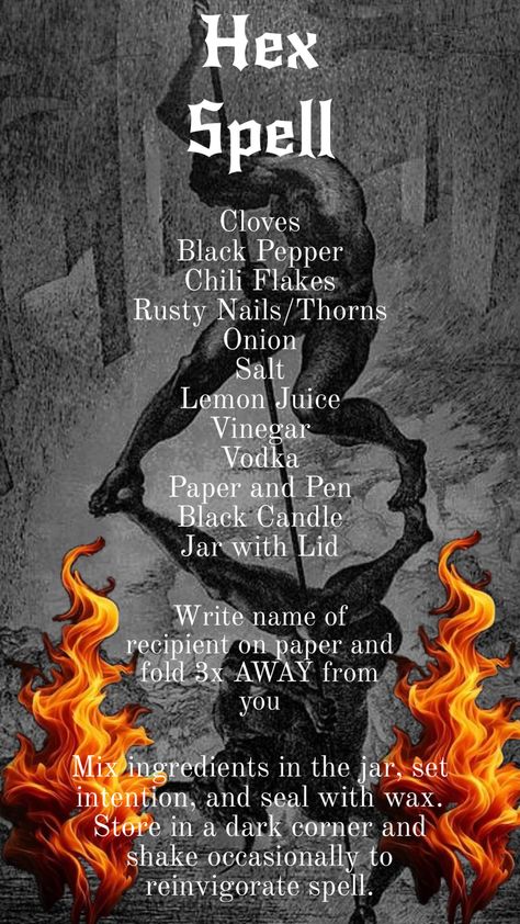 #witchcraft #magick #magic #hex #curse #darkmagic #witch Hex Spell, Spiritual Satanism, Wicca Recipes, Curse Spells, Potions Recipes, Hoodoo Spells, Banishing Spell, Revenge Spells, Charmed Book Of Shadows