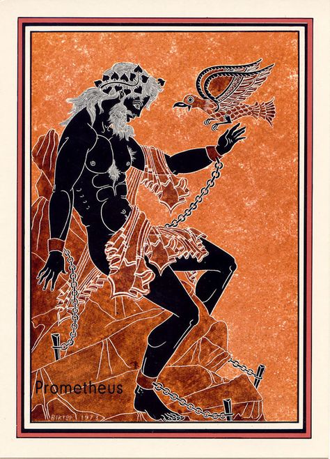 Prometheus Mythology Art, Prometheus Greek Mythology, Prometheus Art, Prometheus Illustration, Greek Myth Painting, Prometheus Sculpture, Greece Mythology, Greek Paintings, Magia Das Ervas