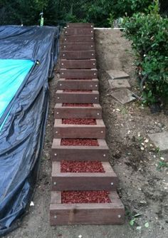 How to build steps up a hill. Great tips from your Team #GreenBuffalo in #FortColllins Outside Steps, Landscape Stairs, Landscape Steps, How To Build Steps, Sloped Backyard, Garden Stairs, Outdoor Steps, Hillside Landscaping, Sloped Garden