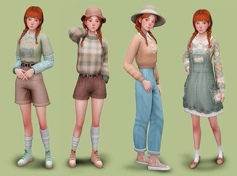 Cottage Living Sims 4 Outfits, Sims 4 Cottage Living Outfits, Cottagecore Lookbook, Summer Camp Outfits, Cottage Core Clothes, Sims 4 Cottage, Sims Outfits, Cottagecore Outfit, Cottage Dress