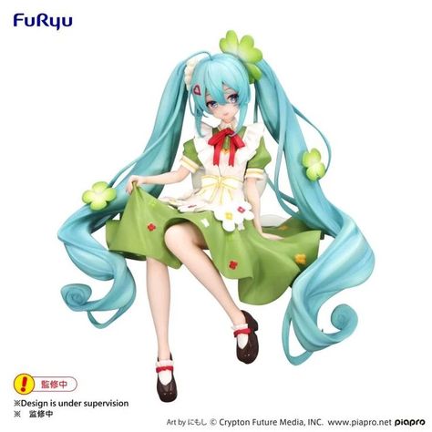 Based on the Vocaloid star comes the Hatsune Miku (Flower Fairy Clover) Noodle Stopper figure by FuRyu! This figure is around 6 inches tall and displays Hatsune Miku in clover green "Flower Fairy" attire while in a sitting pose. Be sure to add this figure to your collection! Miku Noodle Stopper, Miku Figure, Noodle Stopper, Tanya The Evil, Vocaloid Characters, Spice And Wolf, Clover Flower, Tokyo Otaku Mode, Sitting Poses