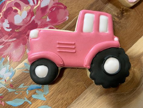 Pink Tractor Cookies, Pink Tractor Birthday Party, Tractor Cookies, Tractor Baby Shower, Pink Tractor, Tractor Birthday Party, Tractor Birthday, Custom Cookies, Sugar Cookies