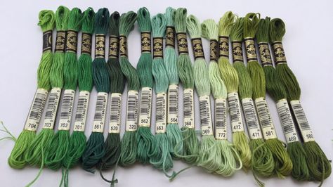 Vibrant Greens & Earth Tones: DMC Classic 6 Strand Embroidery Cross Stitch Floss, Anchor Embroidery, Crochet Carpet, Textile Art Embroidery, Dmc Thread, Dmc Floss, Needle Arts, Pin Board, Embroidery And Stitching