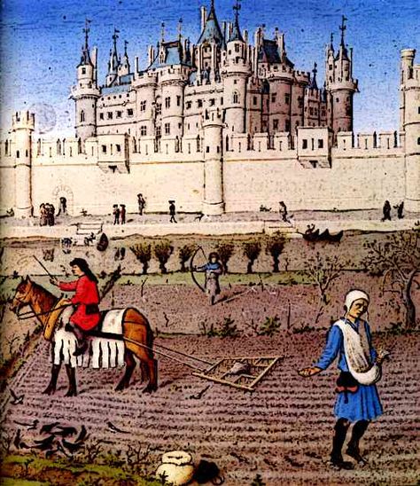 Medieval life of Peasants working the Fields growing food for Medieval Castle Feudal System, Johannes Gutenberg, High Middle Ages, Medieval Fortress, Empire Romain, Late Middle Ages, Medieval Life, Book Of Hours, Medieval Times