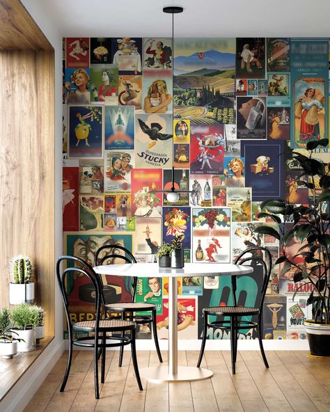 Italian Wallpaper, Adhesive Wall Art, Retro Cafe, Retro Posters, Vintage Collage, Retro Wallpaper, High Quality Wallpapers, Traditional Wallpaper, Self Adhesive Wallpaper