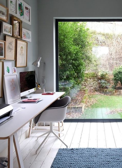 Home Office Floor To Ceiling Windows, Office In The Garden, Office Large Window, Home Office Extension, Home Office With Big Windows, Home Office Natural Light, Office With Big Windows, Home Office Garden Room, Garden Room Office