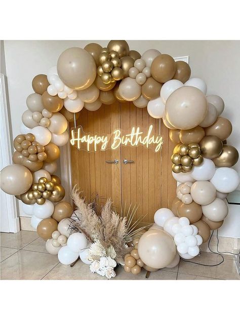 Multicolor  Collar  Latex   Embellished   Event & Party Supplies 70th Birthday Balloon Arch, Brown Balloon Garland, 23 Bday, Bachelor Party Decorations, Brown Color Schemes, Balloon Chain, Gold Sand, White Balloons, Graduation Ceremony