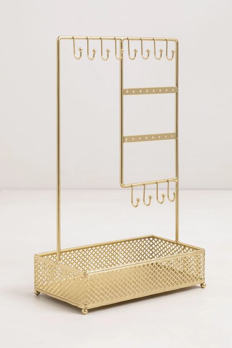 Jewelry Holder Gold, Small Jewelry Organizer, Cute Jewelry Organizer, Amazon Jewelry Organizer, Gold Jewelry Holder, Preppy Jewelry Holder, Pinterest Room Decor Small Spaces, Jelwery Organizers, Jewlerie Organization