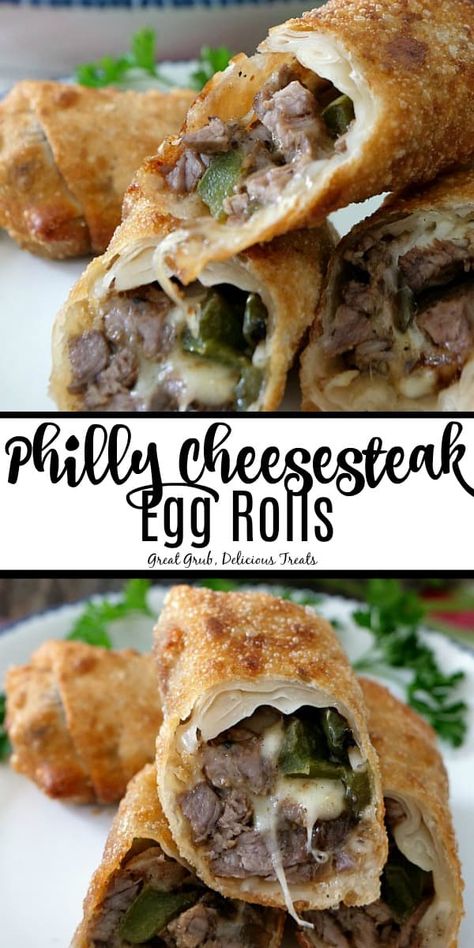 En Philly Cheese Steak Wontons, Philly Cheesesteak Wontons, Cheesteak Eggrolls, Egg Roll Recipes Beef, Philly Cheese Steak Egg Rolls, Cheesesteak Eggrolls, Philly Cheesesteak Egg Rolls, Cheesesteak Sandwich, Egg Rolls Recipe