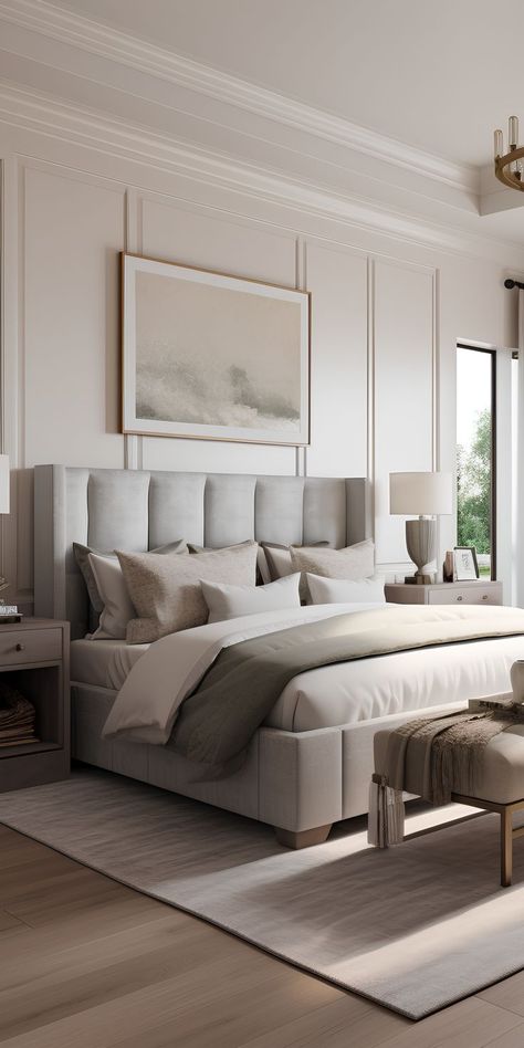 Unveil the allure of an American-style master bedroom, where a combination of luxurious bedding, classic furniture, and thoughtful decor accents create an inviting retreat. Classic Bedroom Design Luxury, Wall Tattoo, Luxury Bedroom Master, غرفة ملابس, Home Inspo, Teen Bedroom Decor, Furniture Bedroom, Small Room Bedroom, Wallpaper Bedroom