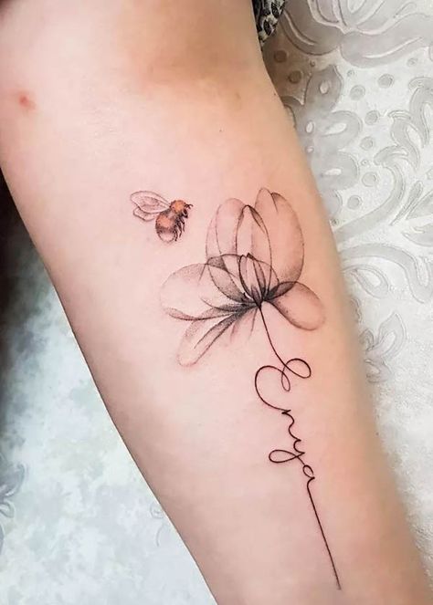 Bumble Bee On Flower Tattoo, 79 Tattoo, Honeybee Tattoo, Bee And Flower Tattoo, Queen Bee Tattoo, Small Bee Tattoo, Faith Tattoos, Bee Tattoos, Honey Bee Tattoo