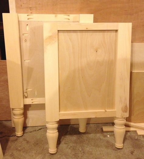 Turned Leg Bathroom Vanity, Build Bathroom Cabinet, Adding Legs To Bathroom Vanity, Diy Single Sink Bathroom Vanity, Bathroom Vanity Build, Pedestal Sink Cabinet Diy, Build Bathroom Vanity Diy, How To Make A Bathroom Vanity, Bathroom Vanity With Legs