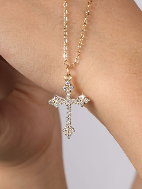 Cross Necklace Christian, Cross Accessories, Cross Necklace Gold, Cross Necklace Women, Jewelry Cross, Embellished Fashion, Christian Necklace, Catholic Jewelry, Gold Cross Necklace