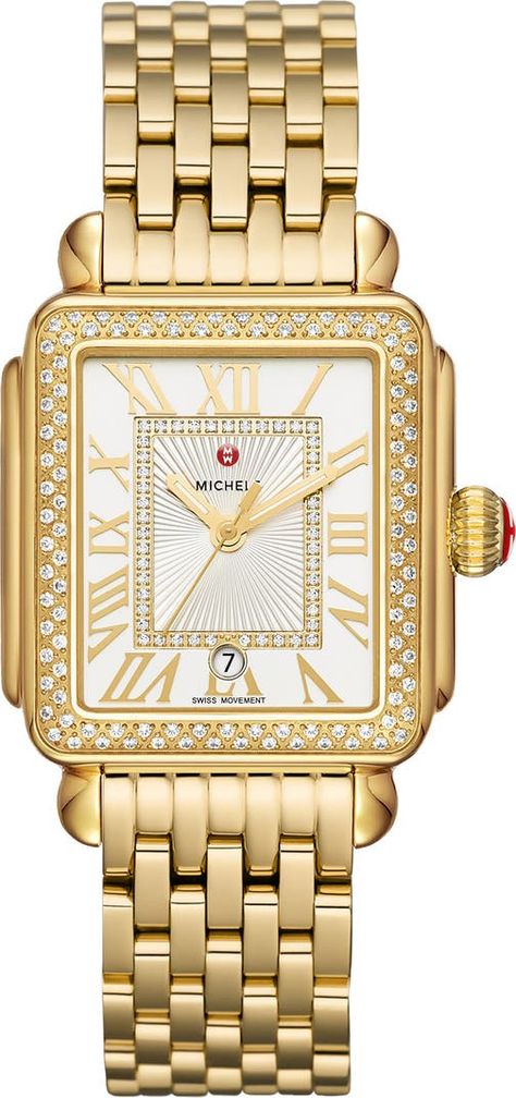 MICHELE Deco Madison Diamond Watch Head & Bracelet, 33mm | Nordstrom Michele Watch, Michele Watches, Citizen Watch, Diamond Guide, Diamond Watch, Adjustable Bracelet, White Silver, Gold Watch, Link Bracelets