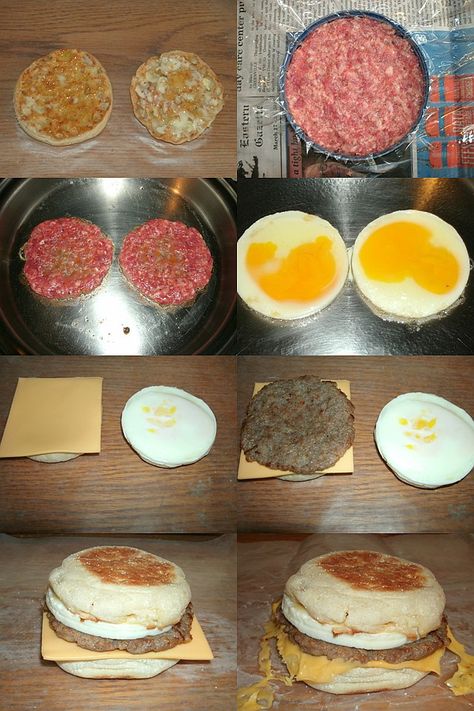 Egg Mcmuffin Recipe, Milkshake Cake, Smoked Ham Recipe, Sausage And Egg Mcmuffin, Sausage Mcmuffin, Cafe Recipes, Egg Food, Egg Mcmuffin, Mcdonalds Breakfast