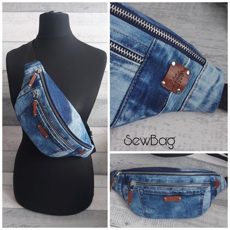 Bum Bag Pattern, Mode Country, Tas Denim, Jean Diy, Recycled Jeans Bag, Denim Bag Diy, Belly Bag, Banana Bag, Money Belt