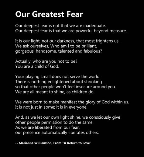 Coach Carter Our Deepest Fear Quotes Tattoo. QuotesGram Greatest Fear Quote, Coach Carter Quotes, Our Deepest Fear Quote, Our Greatest Fear, Coach Carter, Powerful Beyond Measure, Fear Quotes, King Quotes, Spiritual Stuff