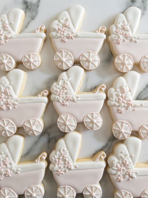 Baby Carriage Cookies Decorated, Baby Carriage Cookies, Winter Shower, Baby Stella, Cookies Ideas, Shower Designs, Strawberry Baby, Shower Cookies