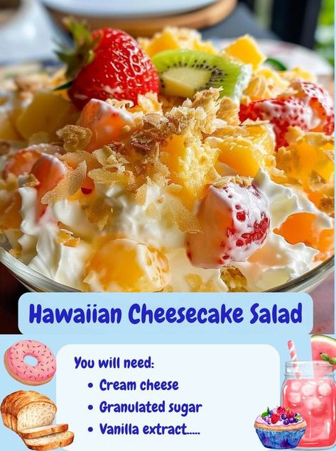 Hawaiian Cheesecake Salad Recipe, Tropical Fruit Salad Recipe, Hawaiian Cheesecake, Cheesecake Fruit Salad, Cheesecake Fruit, Cheesecake Salad, Tropical Fruit Salad, Fruit Recipes Healthy, Coffee Creamer Recipe