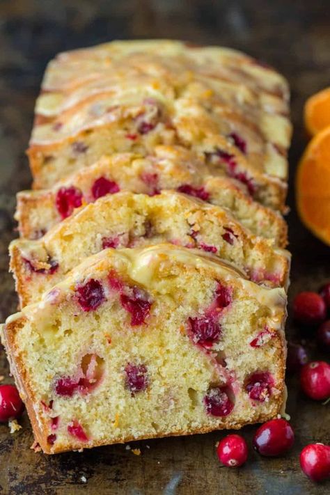 Orange-glazed Cranberry bread with a moist and tender crumb and loaded with juicy cranberries. The cranberry loaf stays moist for days. Cranberry Lemon Bread Recipes, Blueberry Orange Bread, Cranberry Nut Bread Moist, Christmas Cranberry Loaf 12 Tomatoes, Lemon Cranberry Loaf, Brunch Cakes, Cranberry Desserts, Tea Breads, Cranberry Loaf