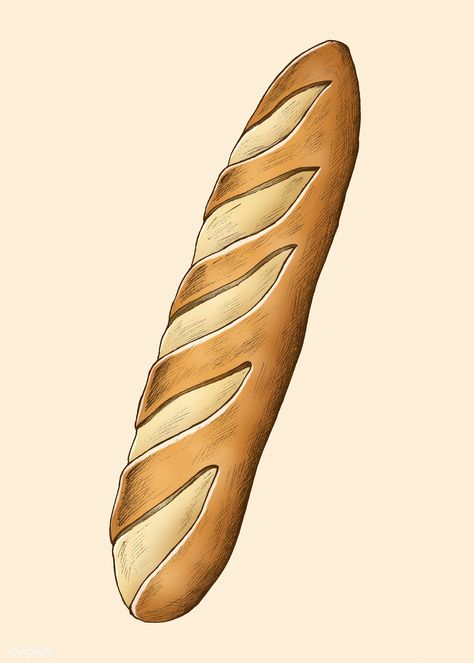 Brown freshly baked organic baguette | premium image by rawpixel.com / Noon Baguette Painting, Baguette Drawing, Baguette Tattoo, Baguette Illustration, Barcelona Drawing, France Bread, Bread Tattoo, Bread Image, Baker Bread