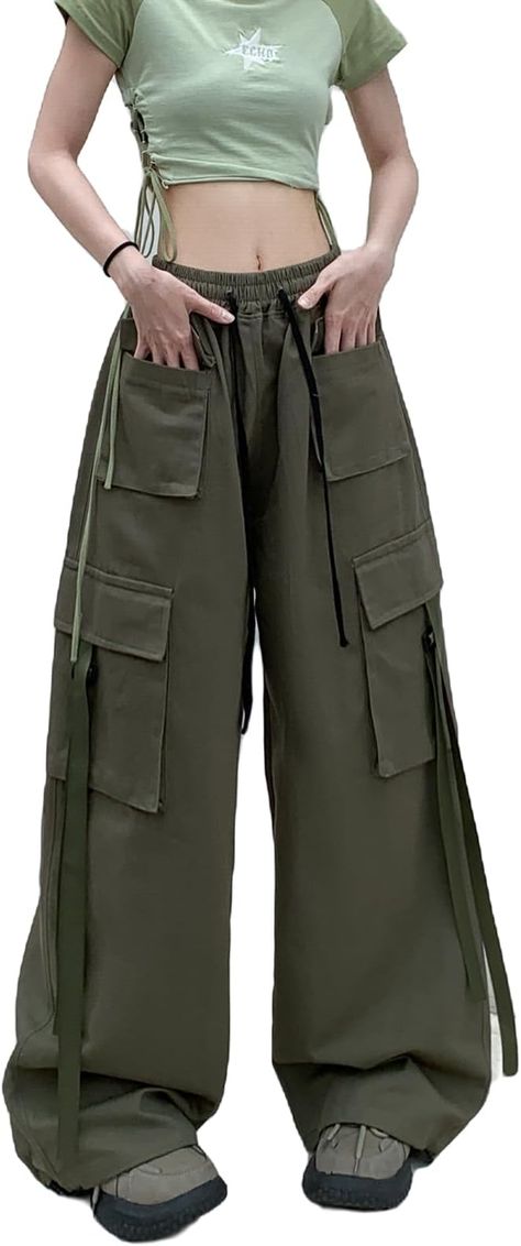 Link in pin. Green Baggy Cargo Pants Goth Harajuku Trousers Casual Y2K Streetwear with Pockets. Y2k Outfits Pants, Cargo Trousers Women, Black Parachute Pants, Goth Harajuku, Mens Cargo Trousers, Trousers Casual, Baggy Cargo Pants, Stylish Pants, Y2k Outfits