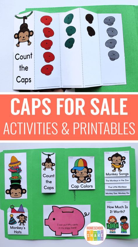 Caps For Sale Activities, Preschool Hat, Popular Picture Books, Homeschooling Kindergarten, Book Lessons, Kindergarten Pictures, Literature Activities, Worksheets Kindergarten, Preschool Homeschool