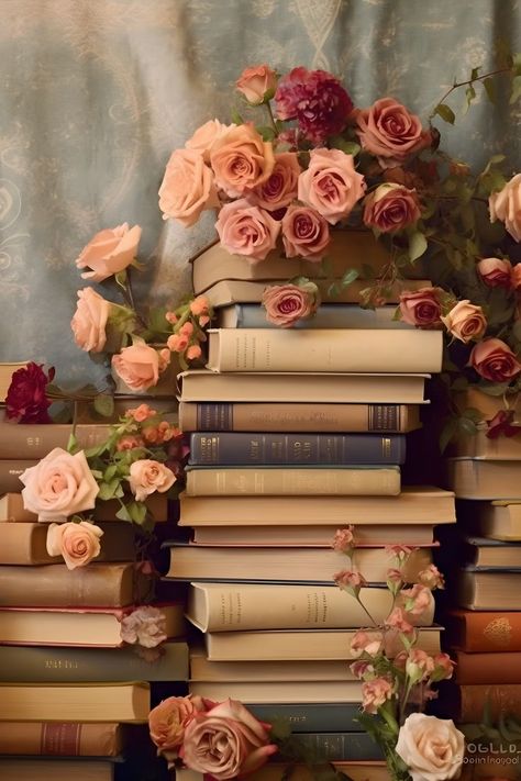 Old Books, Roses, Books, Flowers, Nature