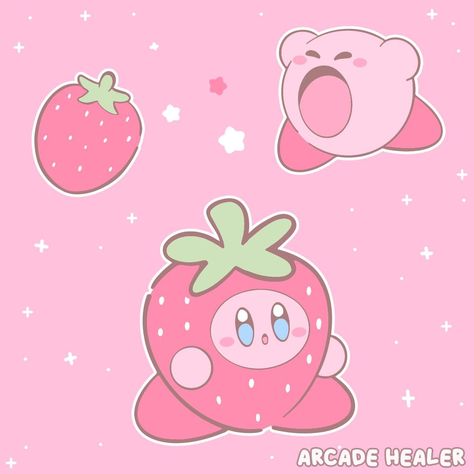 Cute Kirby Pictures, Kirby Art Cute, Kirby Pfp Aesthetic, Kirby Random, Cute Kirby Pfp, Kirby Strawberry, Happy Kirby, Kirby Png, Kirby Poster