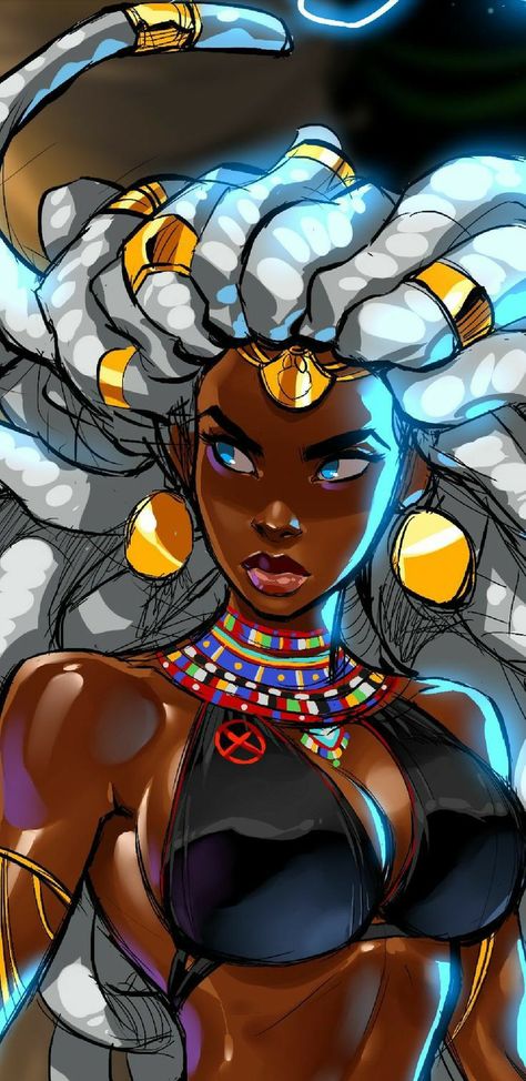 White Hair And Blue Eyes, Marcus Williams, Storm Marvel, Storm Art, Oh My Goddess, Black Comics, Art Pics, Black Cartoon Characters, Black Characters