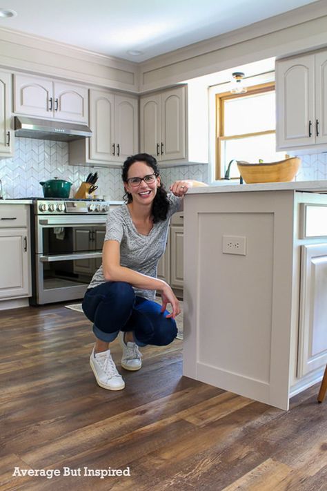 Transform Cabinet Doors To Shaker, Cabinet Cover Panel, End Cabinet Trim, Upgrade Cabinet Ends, Kitchen Island Cabinet Doors, Trim Around Cabinet Base, Lower Cabinet Trim, Finishing End Of Kitchen Cabinets, Shaker Style Island Kitchen