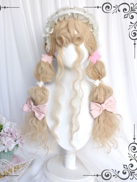 Transform your look with our blonde long wavy synthetic wig, featuring playful curly bangs. Crafted from high-quality synthetic fibers, this wig offers a natural and voluminous appearance that mimics real hair. The luscious blonde waves cascade gracefully, adding a touch of elegance and charm to your style. Perfect for cosplay, themed parties, or everyday wear, this wig is both versatile and easy to maintain. Embrace a new persona effortlessly with this stunning blonde wig that complements any o Blonde Hair Wigs, Hairstyles For Long Hair Y2k, Kawaii Wigs Long, Cute Hair Aesthetic, Curly Blonde Hairstyles, Cute Wig, Curly Hair With Pink Highlights, Blonde Hair Wig, Blonde Hair Curly