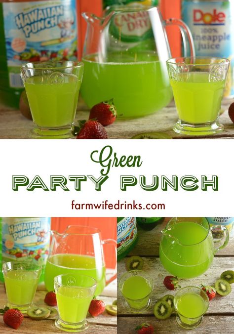 Looking for an easy green punch? This 3 ingredient green punch recipe is easy to make with Hawaiian punch, pineapple juice, and ginger ale and sure to be a favorite at a green-themed party. Sage Green Punch Recipe, Yoda Soda Recipe, Mermaid Punch, Yoda Soda, Green Punch Recipes, Party Food For Adults, Grinch Punch, 3 Ingredient Recipe, Green Punch