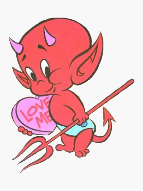 Hot Stuff Valentine, Valentines Cartoons Drawings, Valentine Cartoon Drawings, Valentines Day Characters, Hot Stuff Devil Tattoo, Hot Stuff Tattoo, Hot Stuff The Little Devil, Devil Cartoon, Angel Y Diablo