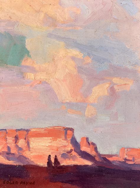 Edgar Alwin Payne | Riders in Canyon de Chelly | MutualArt Edgar Payne, Canyon De Chelly, California Hills, San Gabriel Mountains, Master Studies, Landscape Artist, Landscape Projects, Traditional Art, Art Classes