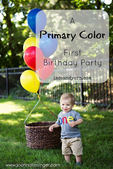 Primary Color First Birthday Party -- laceandyarn.com Primary Colours Birthday Party, Primary Color Birthday Party Decorations, Primary Color 1st Birthday Party, Primary Colors Birthday Party, Colorful First Birthday Boy, Primary Color Birthday Party, Primary Color Party, Ball Theme Birthday, Pumpkin Patch Party