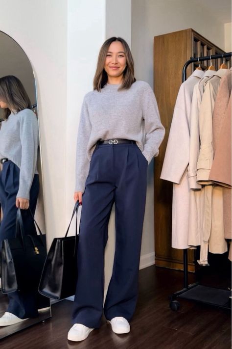 Women's A&F Sloane Tailored Pant curated on LTK Indigo Pants Outfit Women, Navy Pant Work Outfit Women, Navy Blue Pants Winter Outfit, Classical Outfits For Women, Work Outfit Trousers, Blue Pants Office Outfit, Work Outfits Women Blue Pants, Trousers Styling Women, Women’s Fashion Casual Work