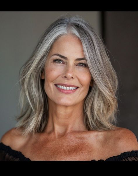 Long Grey Hair Over 50 Shoulder Length, Long Natural Gray Hair Over 50, Long Wavy Gray Hair Over 50, Grey Hair At 40, Long Grey Hair With Bangs Over 50, Mid Length Curly Grey Hair Over 50, Haircut Gray Hair, Grey Hair Looks, Grey Blonde Hair