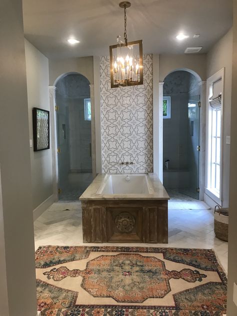 Walk around shower with two entrances! Shower For Two Walk In, Walk In Shower With Window Master Suite, Hidden Walk In Shower Master Suite, Shower Behind Door, Hidden Shower Walk In, Double Rain Shower Master Bath, Double Entry Shower Walk In, Dual Entry Shower Walk In, Two Person Shower Walk In