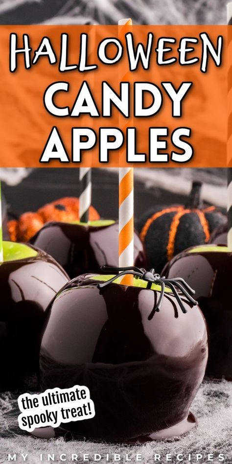 Celebrate the spirit of fall and Halloween with these easy and quick homemade candy apples. Crisp, juicy apples are dipped in a luscious caramel coating, then adorned with a spooky array of candies for a delightful sweet treat. Enjoy the simplicity of this festive snack that captures the essence of the season in every bite. Try these today! Apples Crisp, Best Halloween Candy, Black Candy Apples, Halloween Candy Apples, Halloween Apples, Spooky Fall, Homemade Candy, Halloween Appetizers, Spooky Treats