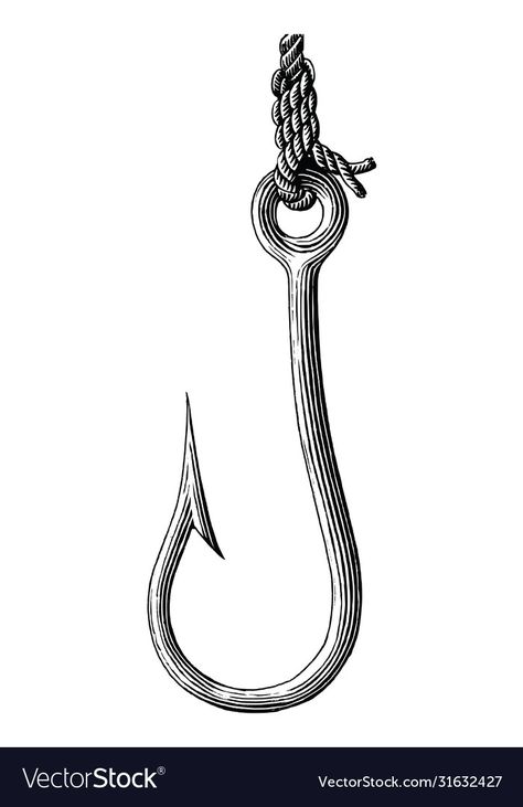 Fishing Hook Illustration, Fish Hook Illustration, Fishing Art Drawing, Fish Hook Drawing, Fishing Drawing Ideas, Fishing Hook Drawing, Fisherman Illustration, Hook Drawing, Sunday Tattoo