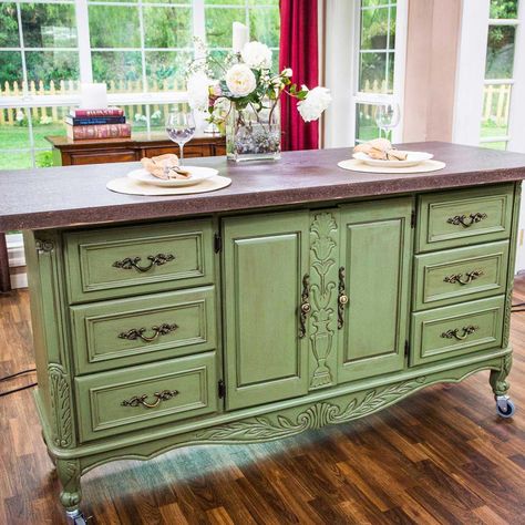 12 best DIY kitchen island -  The Family Handyman - dresser island kitchen #kitchenfurnitures Dresser Island Kitchen, Dream Kitchen Island, Dresser Island, Dresser Kitchen Island, Cocina Diy, Rustic Kitchen Island, Butcher Blocks, Small Kitchen Island, White Kitchen Island