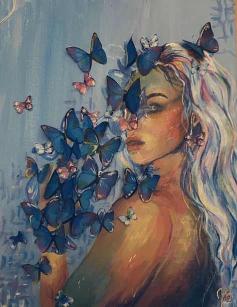 Butterfly Portrait Art, Butterfly Person Art, Butterfly Aesthetic Art, Butterfly Woman Art, Butterfly Person, A Level Art Final Piece, Butterfly Girl Art, Transformation Art, Metamorphosis Art