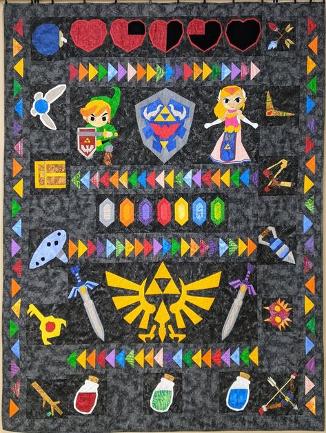 Legend Of Zelda Quilt Pattern, Gamer Quilt, Zelda Quilt Pattern, Nerd Quilt, Zelda Quilt, Xmas Quilts, Row By Row Experience, Patchwork Quilting Designs, Patchwork Quilting