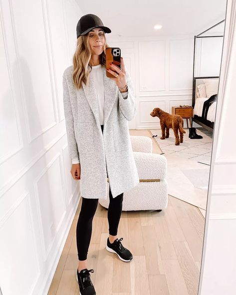 Gray Sweater Coat Outfit, Grey Athleisure Outfit, Grey Coatigan Outfit, Gray Coatigan Outfit, Coatigan Outfit, Sweater Coat Outfit, Sweater Cardigan Outfit, Coated Leggings, Winter 22