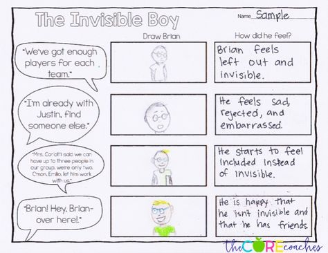 Character's feelings graphic organizer to go with the book The Invisible Boy by Trudy Ludwig Boy Activities, Bully Prevention, The Invisible Boy, Read Aloud Activities, Body Outline, Interactive Read Aloud, Guidance Lessons, Counseling Office, Inclusion Classroom