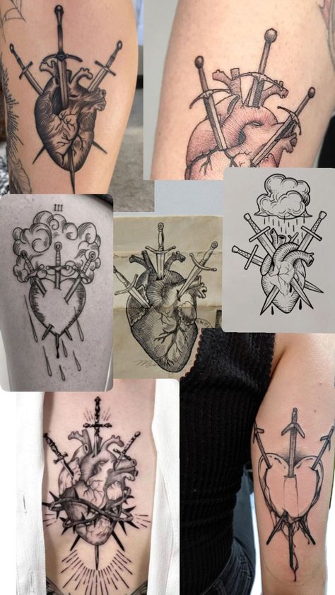 3 of swords 3 Of Swords Tattoo, 3 Of Swords, Swords Tattoo, Next Tattoo, Heart Tattoo, Tattoos And Piercings, Swords, Tatting, Piercings