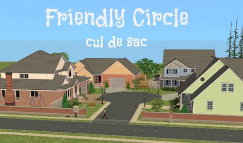 http://twoflowerslots.blogspot.com/2012/12/friendly-circle-cul-de-sac.html Sims 2 House, Sims 3 Worlds, The Sims 4 Pc, Houses Plans, Sims House Plans, The Sims 2, Dreamy Room, Sims House, Sims 4 Custom Content